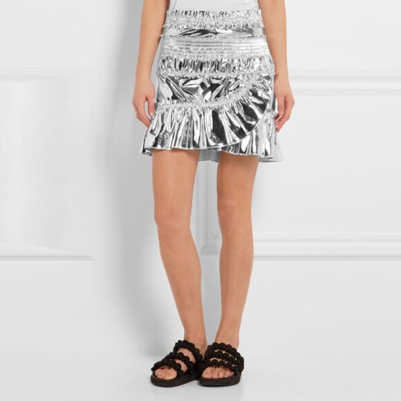 NWT Isabel Marant Silver Metallic mini skirt ruffle cotton size 34 FR 20753332 - Picture 4 of 16